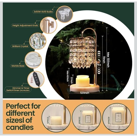 Candle Warmer Lamp with Timer Dimmer and 3 Bulbs, Lamp Candle Warmer with Mar... - Picture 2 of 6